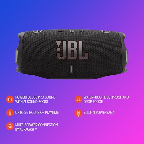 JBL Charge 6 - Portable Waterproof & Drop-Proof Bluetooth Speaker, Bold Pro Sound with AI Sound Boost, 28Hrs of Playtime
