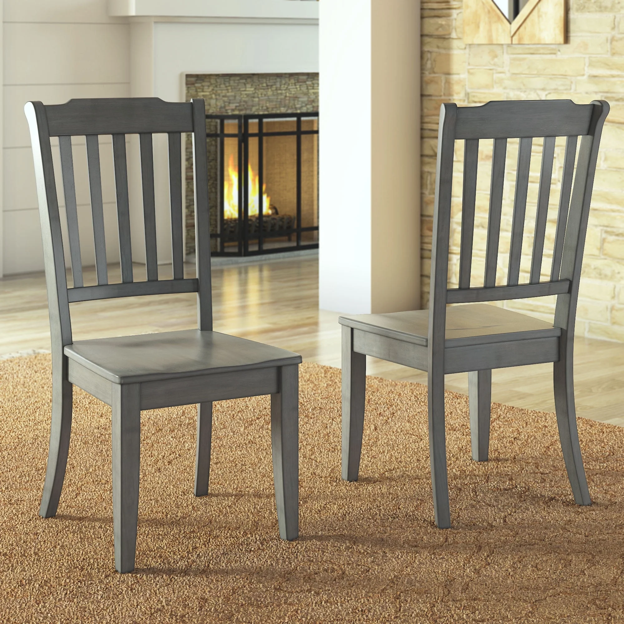 Weston Home Farmhouse Slat Back Wood Dining Chairs, Set of 2, Antique Sage Green