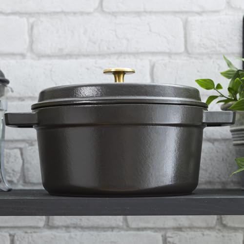STAUB Cast Iron Dutch Oven 5.5-qt Round Cocotte, Made in France, Serves 5-6, Black Matte