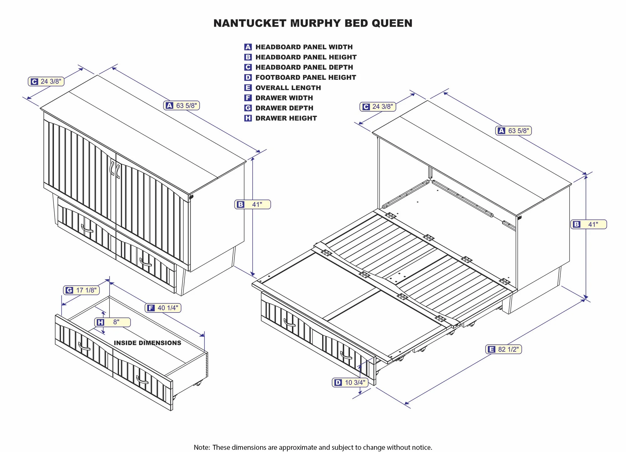 AFI Nantucket Queen Solid Wood Murphy Bed Chest with Mattress, Drawer & Charger in Espresso