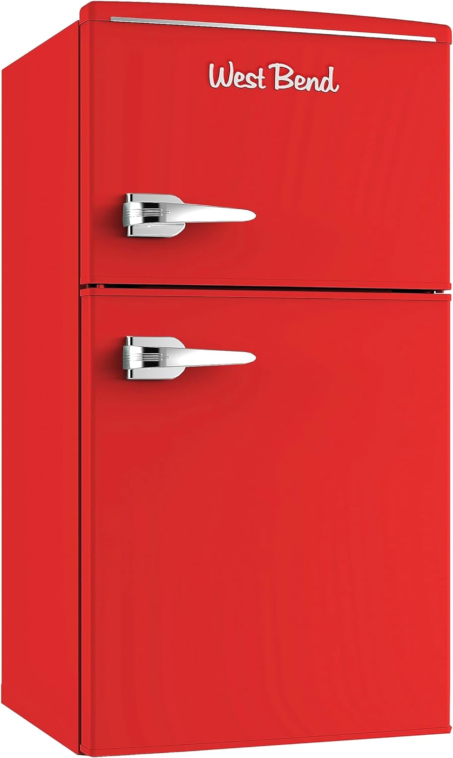 West Bend Mini Fridge with Freezer Retro-Styled for Home Office or Dorm, Manual Defrost and Adjustable Temperature, 3 Cu.Ft, Red
