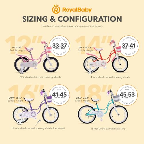 Royalbaby Princess Girls Kids Bike 12 14 16 18 20 Inch Children Bicycle with Basket for Age 3-12 Years