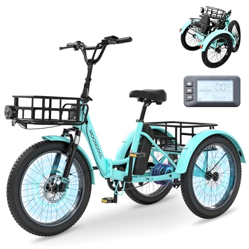 MOONCOOL Electric Tricycle for Adults, 500W/750W 48V 20" Folding Electric Trike Peak Power 1100W, 3 Wheels Electric Bicycle