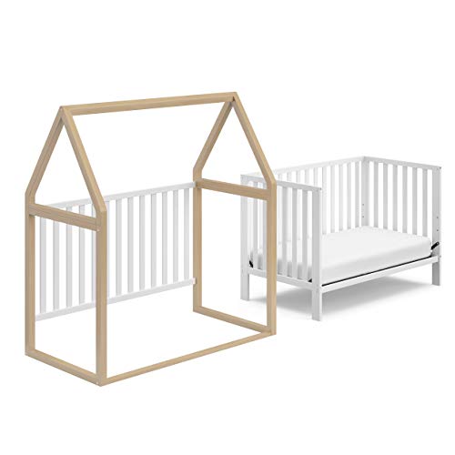 Storkcraft Orchard 5-in-1 Convertible Crib (White with Driftwood) – GREENGUARD Gold Certified, Canopy Style Baby Crib