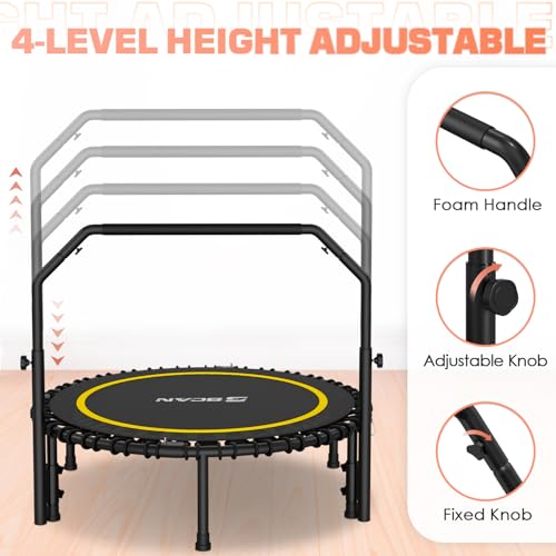 BCAN 450/550 LBS Foldable Mini Trampoline, 40"/48" Fitness Trampoline with Bungees, U Shape Adjustable Foam Handle