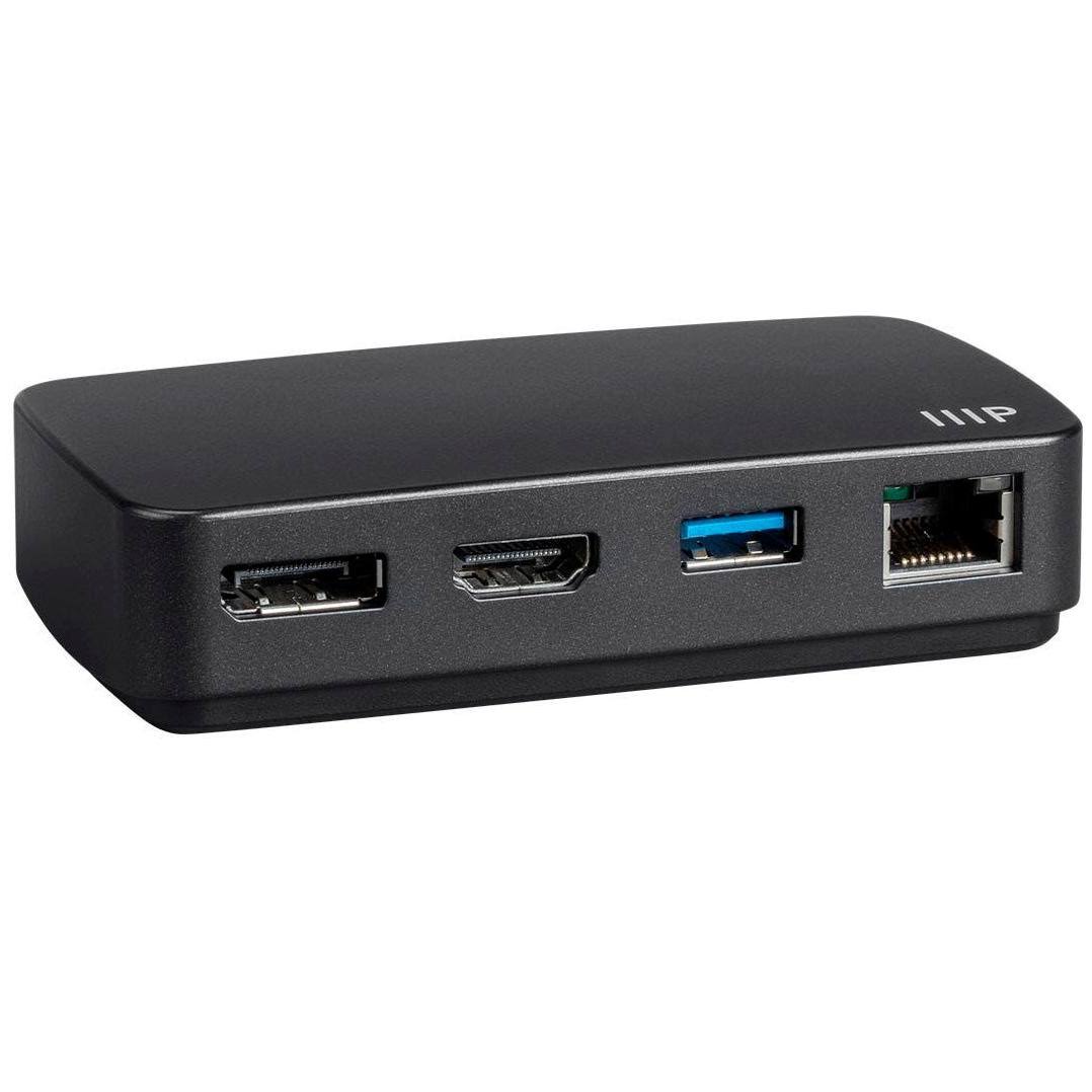Monoprice Thunderbolt 3 Mobile Dual Video HDMI and DisplayPort Travel Dock Adapter - Black | with 4K@60Hz, Built in Cable, USB 3