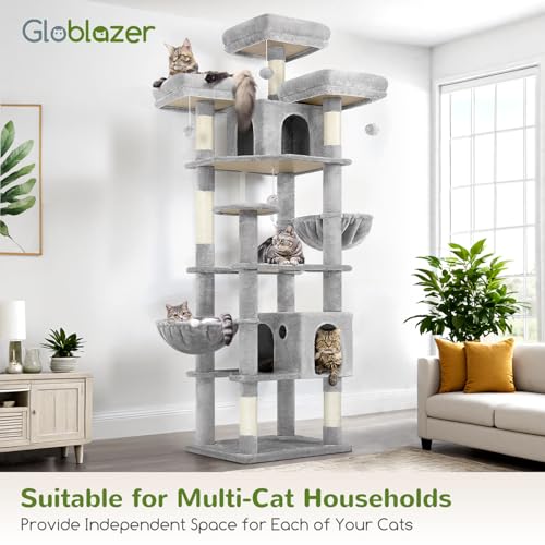Globlazer Cat Trees and Towers for Multiple Adult Cats, 82-inch XXL Tall Cat Tree Tower for Indoor Cats with Scratching Post, 3 Perches, 2 Condos