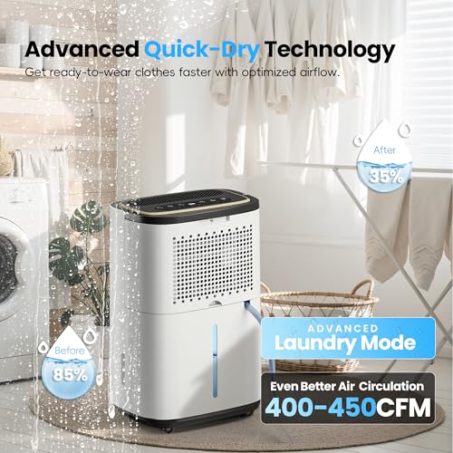 5000 Sq.Ft Dehumidifier, 50PT/24H Dehumidifiers with Hose for Basement, Large Compressor Dehumidifier for Home/Office/Bedroom/Laundry