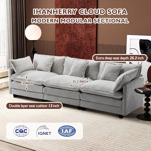 Ihanherry 111.4" U Shaped Modern Cloud Sofa Modular Sectional Couch with 2 Ottoman, 5-Seat Chenille Deep Seat Sofa with Pillow for Living Room