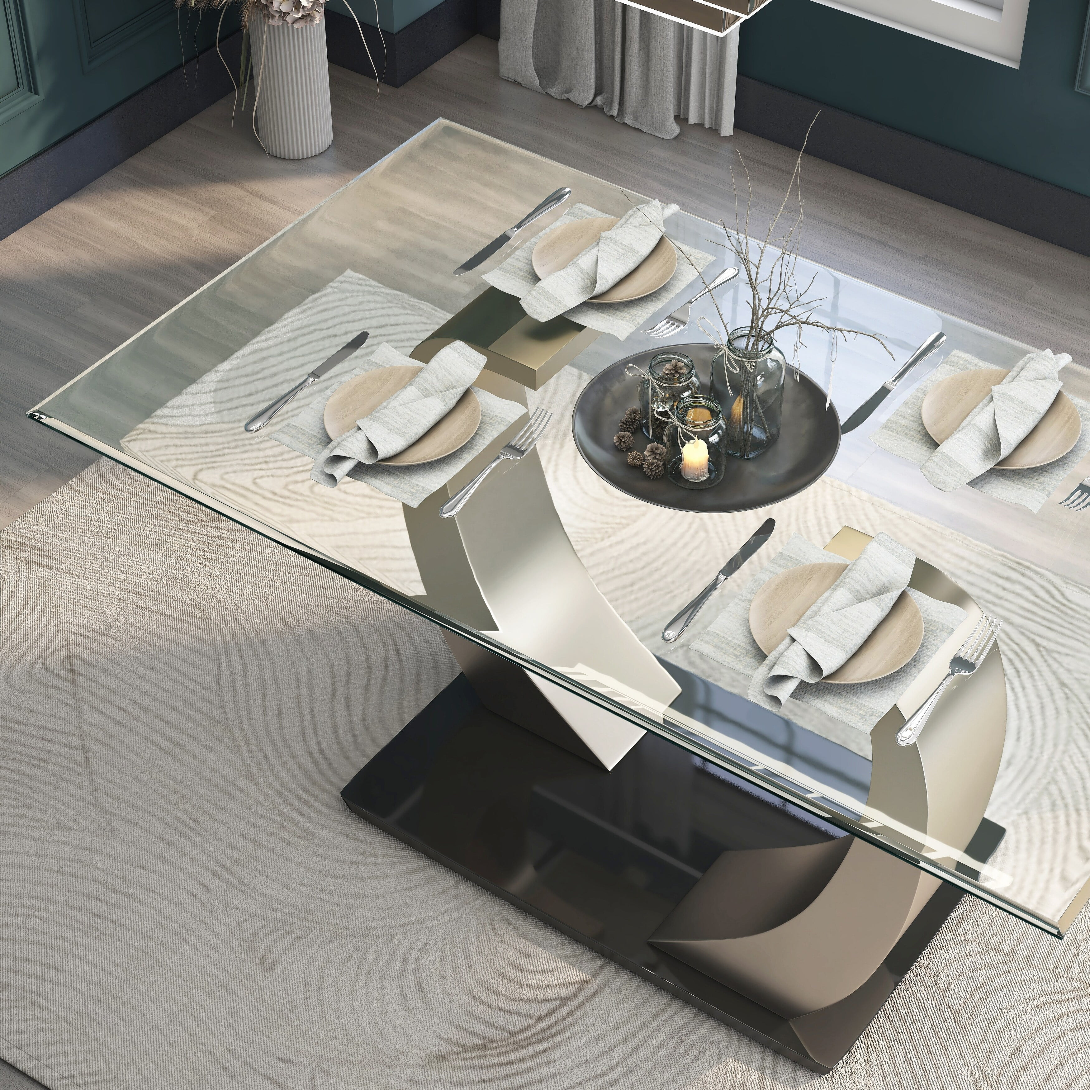 Furniture of America  Jami Modern Silvertone 60-inch Glass Top Dining Table