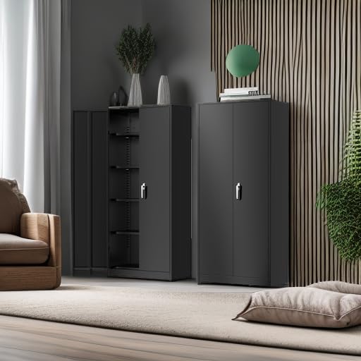 Greenvelly Metal Storage Cabinet, 72" Black Locking Storage Cabinets with Doors and 4 Shelves, Metal Cabinet for Garage Home Office, Classroom