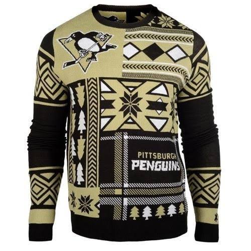 KLEW NHL Men&s Pittsburgh Penguins Patches Ugly Sweater, Black - Megean