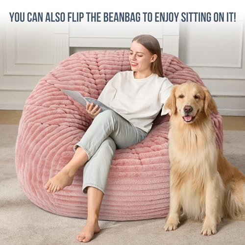 Hobestluk 5ft Bean Bag Chairs for Adults Large Beanbag Chair with Stripe Plush Cover Big Bean Bag Chair for Living Room Bedroom Dorm Office -Black