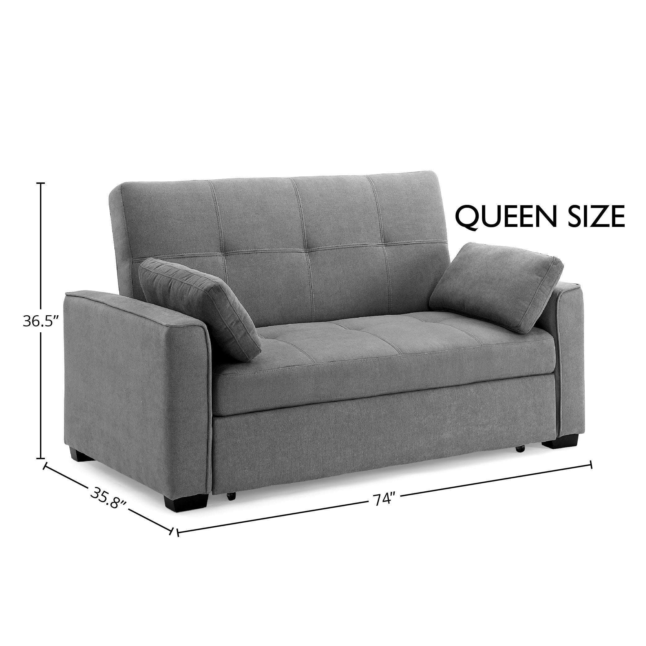Nantucket Pull-Out Chenille Sleeper Sofa with Accent Pillows, Queen Size, Light Gray