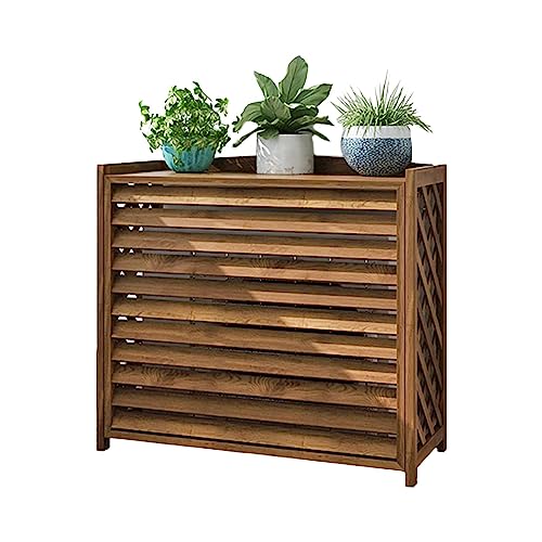 Outdoor Wooden Air Conditioner Cover with Plant Stand, Shutters Air Conditioner Shelf, Stylish Hideaway for AC Units - Smart Home Appliances