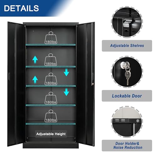 Metal Storage Cabinet with 2 Doors and 5 Adjustable Shelves