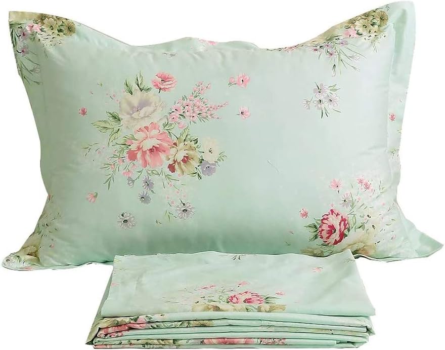 Usning Floral Sheet Set, Soft 100% Cotton Shabby Pink Rose Print Bed Sheet Set with Deep Pocket Fitted Sheet, Flat Sheet and Pillowcases