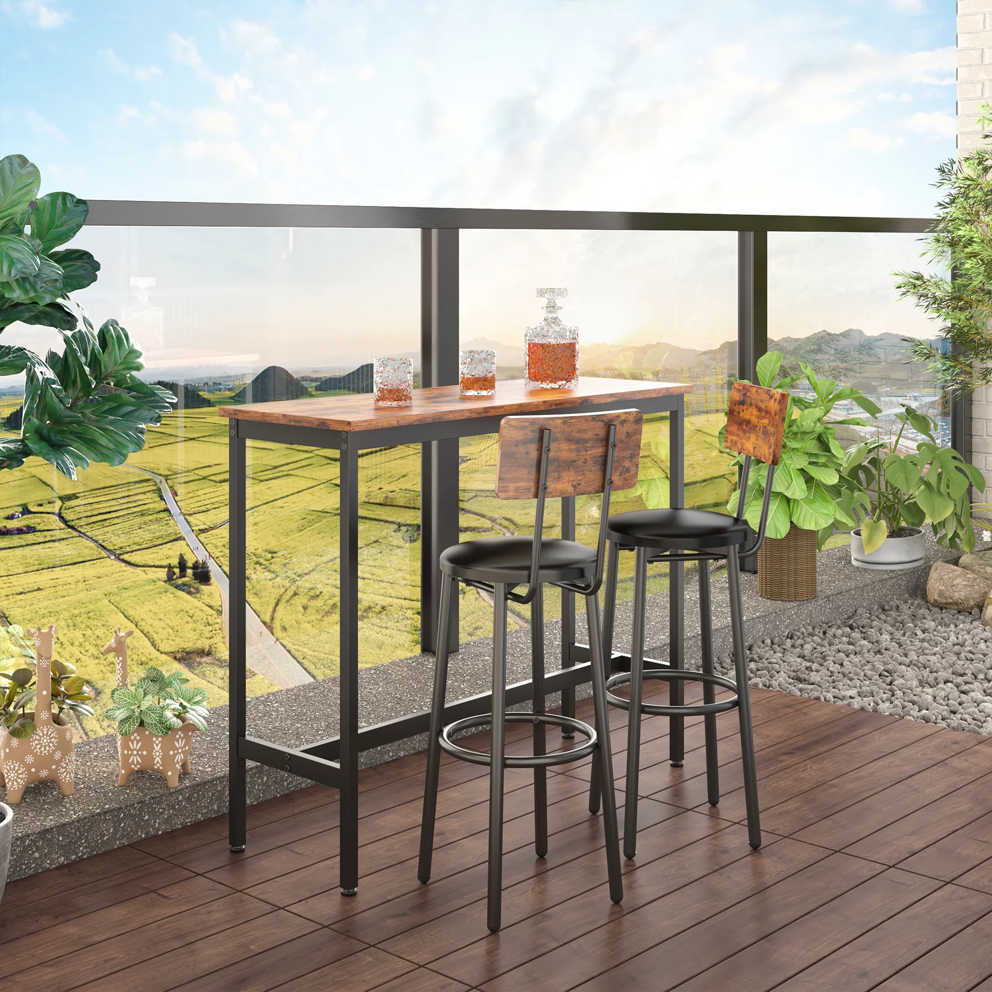 uhomepro 3 Pieces Bar Table Set, Modern Bar Table Set with 2 Stools, Home Kitchen Breakfast Table and Chairs Set Ideal for Pub, Living Room