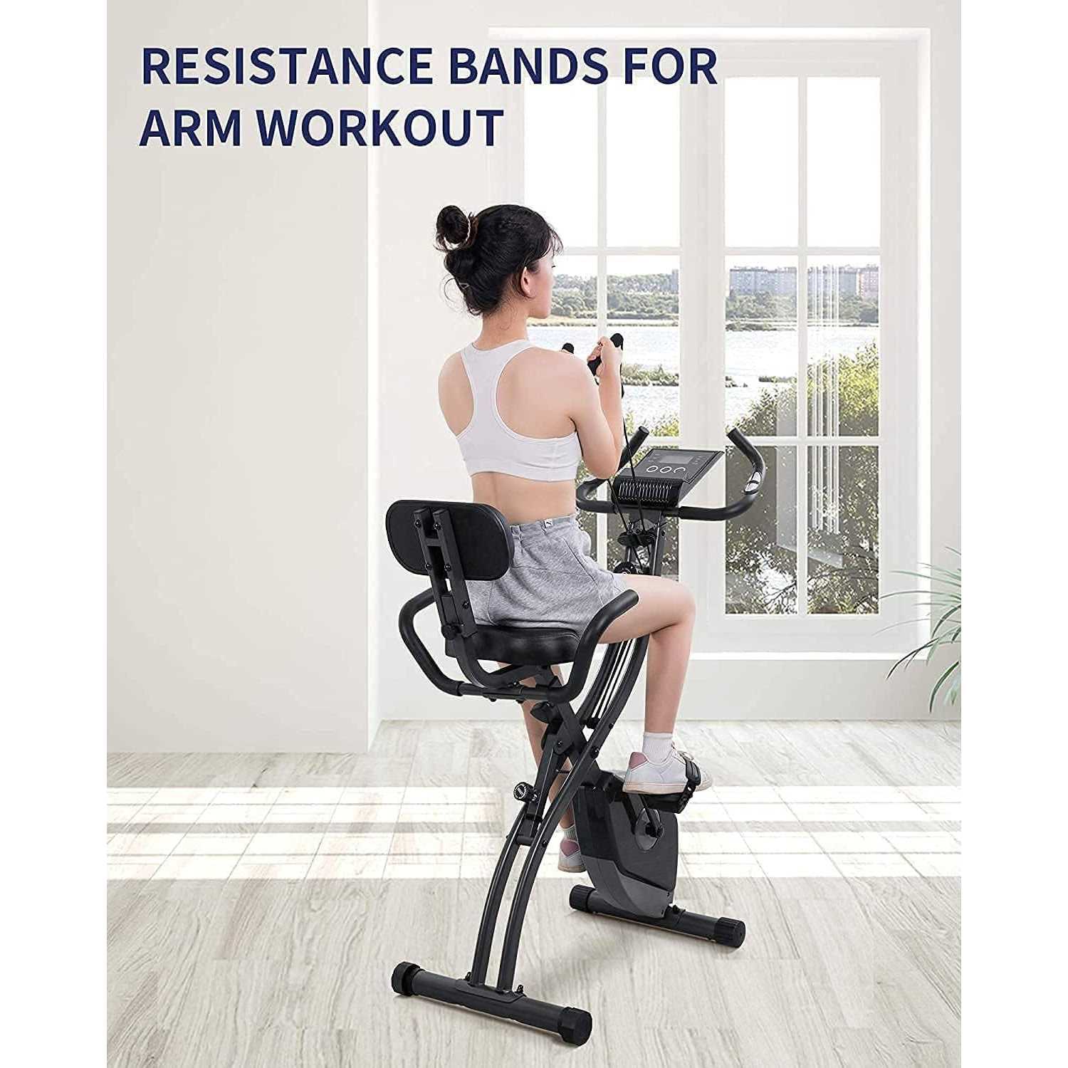Exercise Bike Folding Magnetic Upright Stationary Bike with Pulse Sensor LCD Monitor Indoor Cycling Bike Stationary Bike Recumbent Exercise Bike
