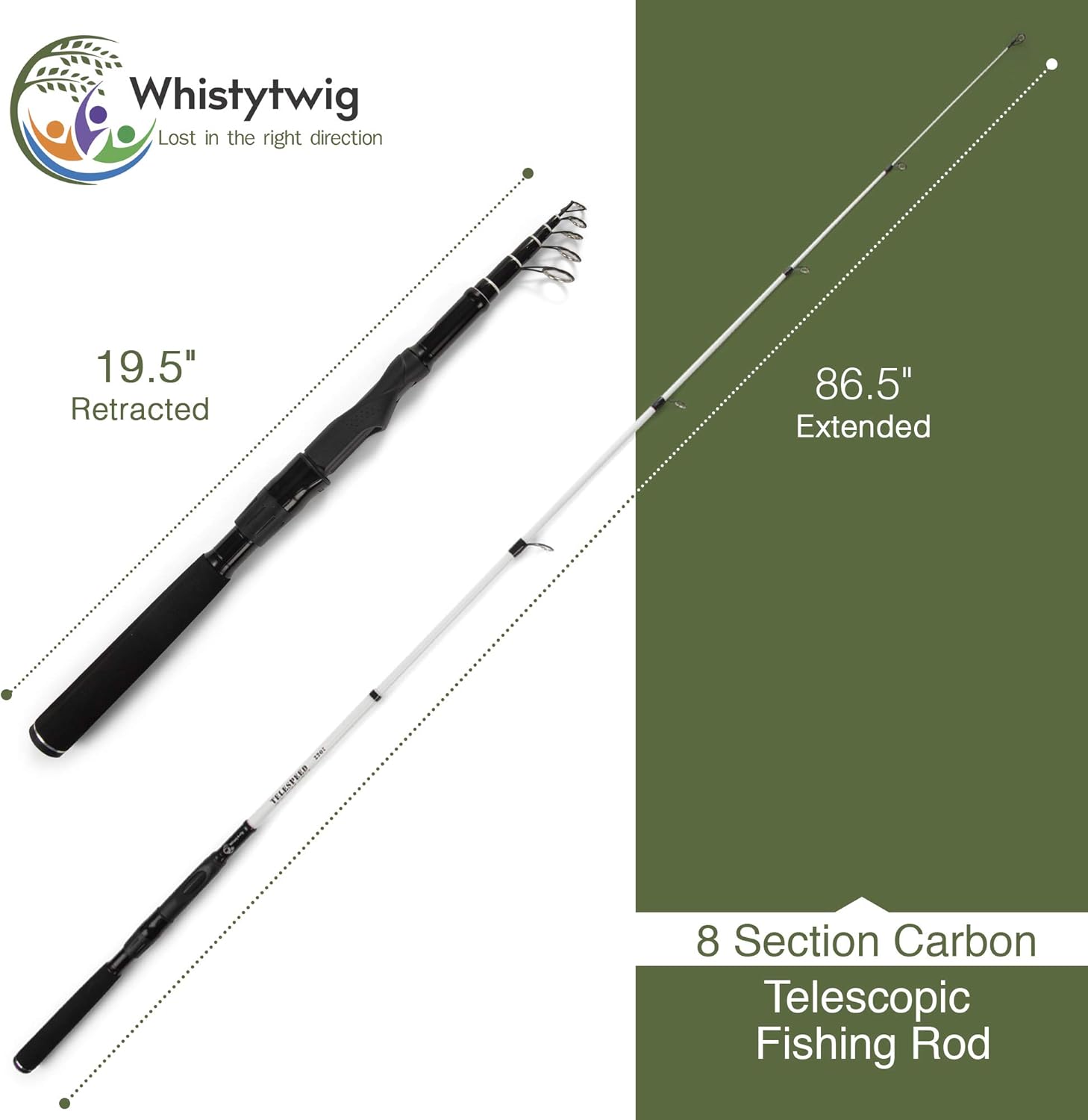 Telescopic Fishing Rod, Lightweight Carbon Fiber - Collapsible Freshwater and Saltwater Fishing Pole for Travel, Boating Trips - Durable