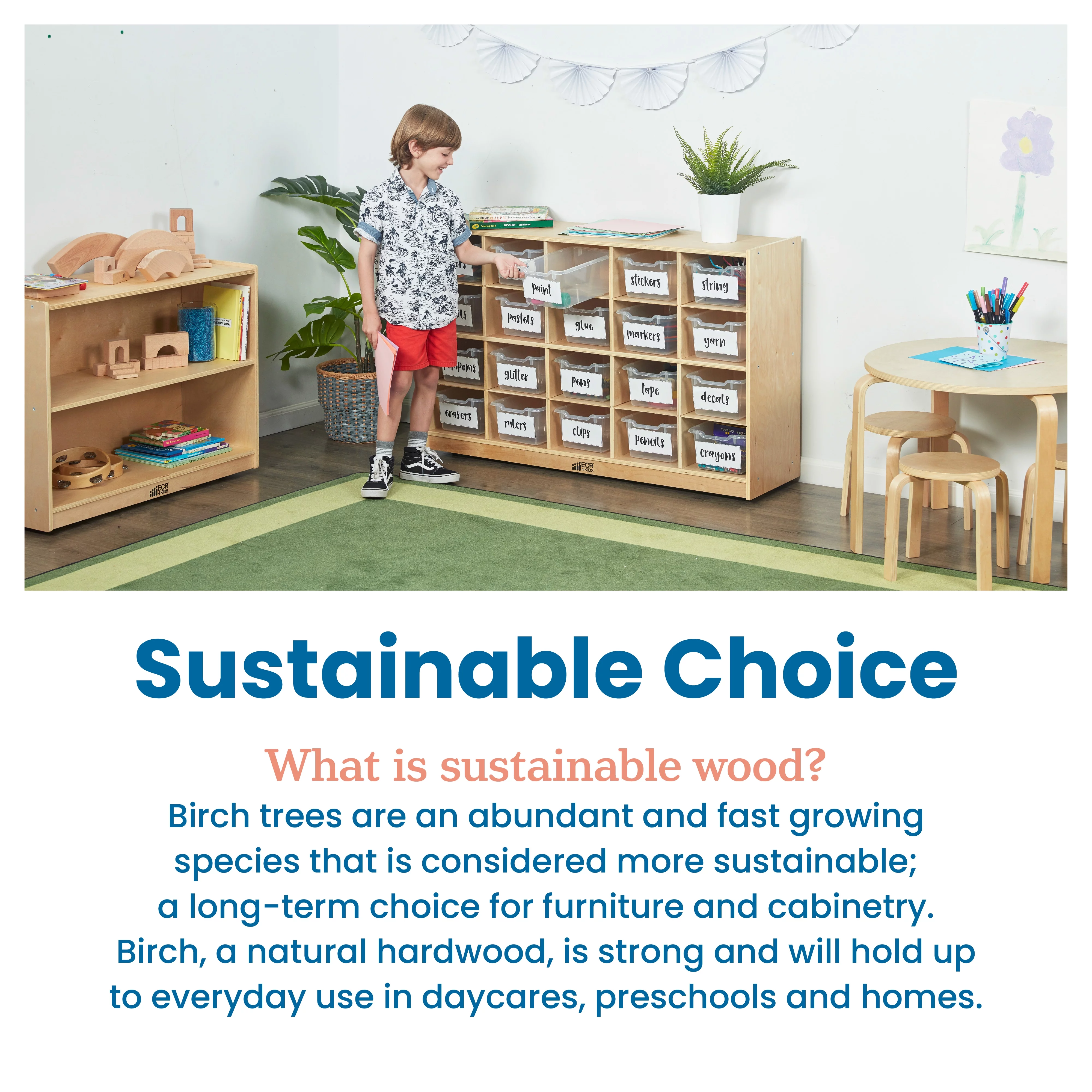 ECR4Kids 20 Cubby Mobile Tray Storage Cabinet, 4x5, Classroom Furniture, Natural