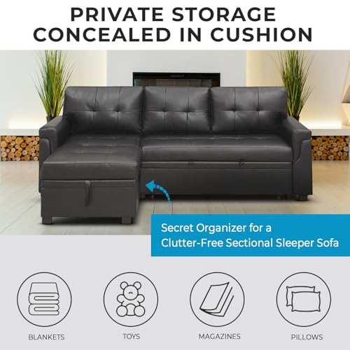 Naomi Home 85 in. Convertible Sofa with Storage, Reversible L Shape Sofa Couch with Chaise, Comfy Sectional Couches for Living Room - Black