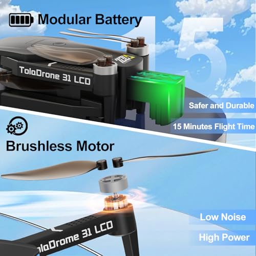 TD31LCD Drone with Camera for Adults, Drones with LCD Screen Remote Control, Real-time Transmission, Brushless Motor, Fine Tuning Function