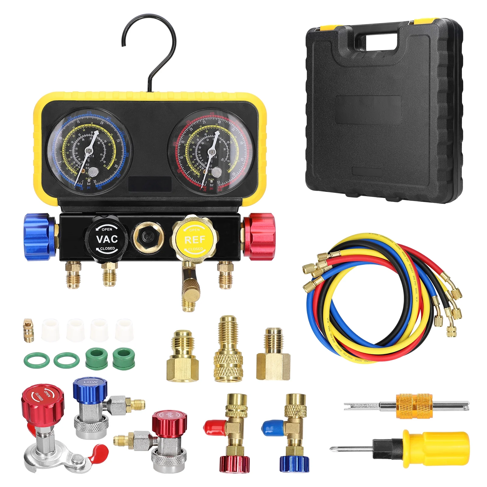 Anself Dual Gauges Air Conditioner Refrigerant Refilling Set Pressure Adjustable Refrigeration Maintenance Equipment Kit Brass Connection