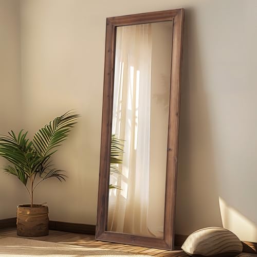 MELOMOIR Rustic Farmhouse Full Length Mirror, 64"x21" Wood Frame Floor Mirror, Free Standing Mirror Leaning Hanging Mirror