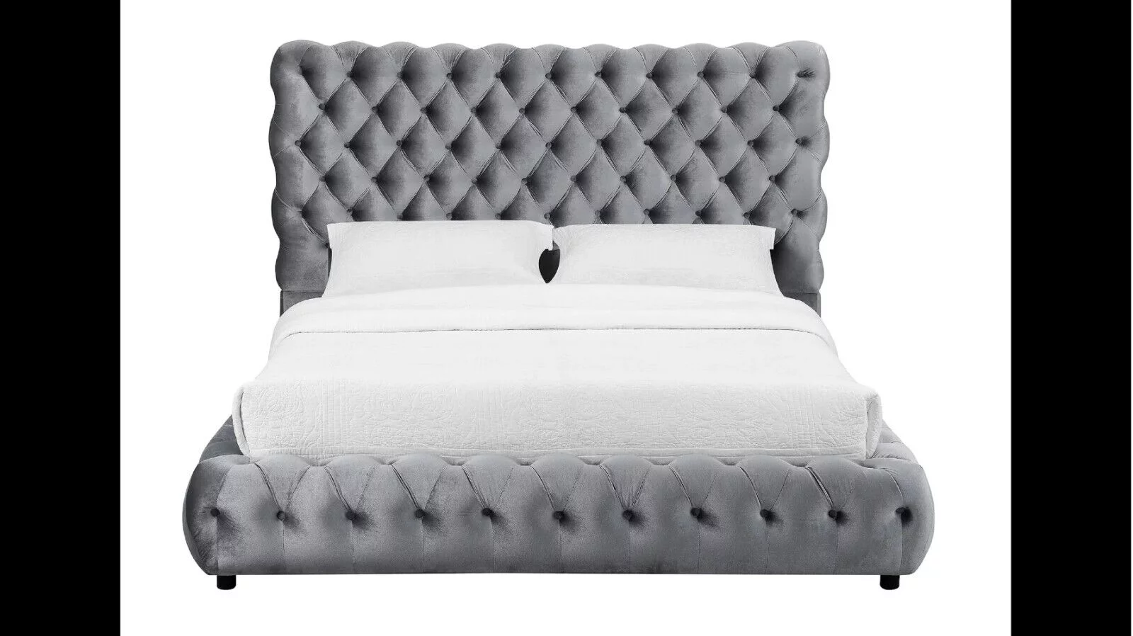 Contemporary 3pc Gray Fabric Upholstered Queen Size Bed and Nightstand Set Tufted Headboard Footboard Bedroom Furniture