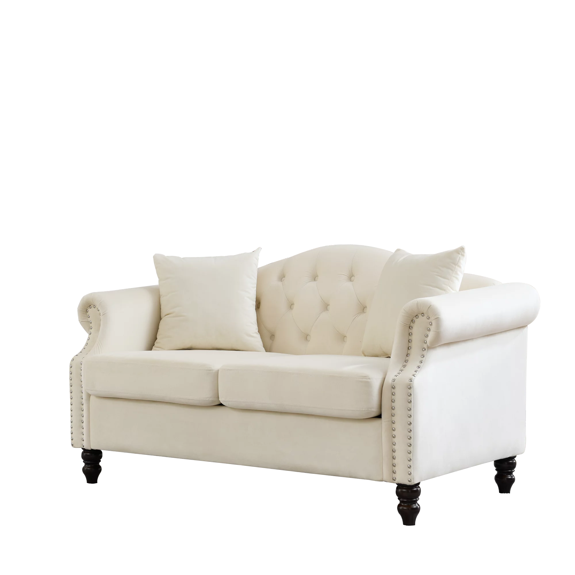 57" Chesterfield Sofa Grey Velvet for Living Room, 2 Seater Sofa Tufted Couch with Rolled Arms and Nailhead for Living Room, Bedroom, Office