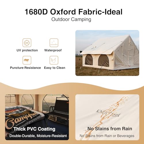 2025 Upgraded Waterproof Inflatable Camping Tent, Large Blow-Up Air Tent, No Assembly Needed Luxury Glamping House, Oxford Fabric