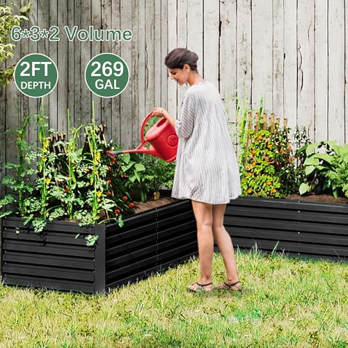FOOWIN 2pcs 8x4x2ft Galvanized Raised Garden Bed, Planter Raised Garden Boxes Outdoor, Large Metal Raised Beds for Gardening