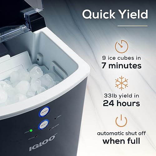 Igloo Electric Countertop Ice Maker Machine - Automatic and Portable - 33 Pounds in 24 Hours - Icecube Maker - Plastic Scoop and Basket