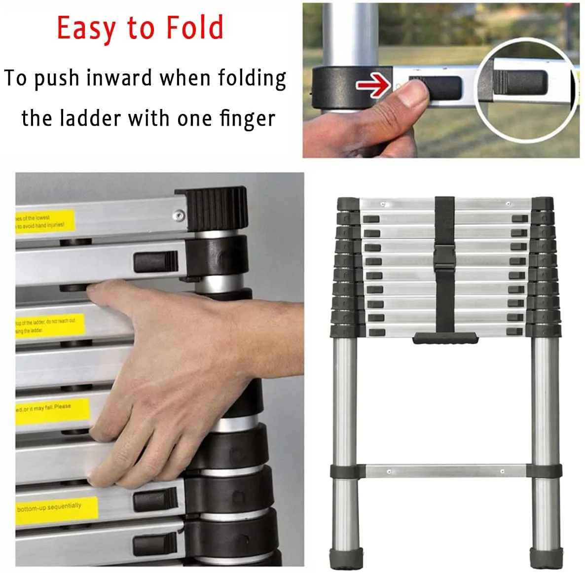 Telescoping Ladder Extension Ladder 10.5FT Collapsible Extendable Ladder, Stainless Steel Attic Ladder Rv Ladder
