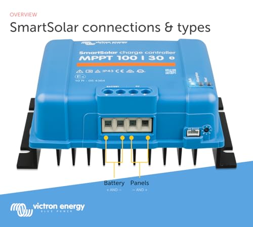 Victron Energy SmartSolar MPPT Solar Charge Controller (Bluetooth) - Charge Controllers for Solar Panels - 100V, 50 amp, 12/24-Volt