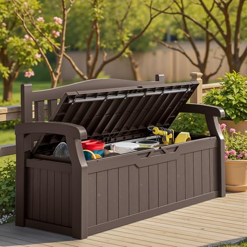 Homall 75 Gallon Outdoor Storage Benches Lockable Deck Box with Waterproof and UV Resistant, Waterproof Storage Box for Patio Furniture, Tools