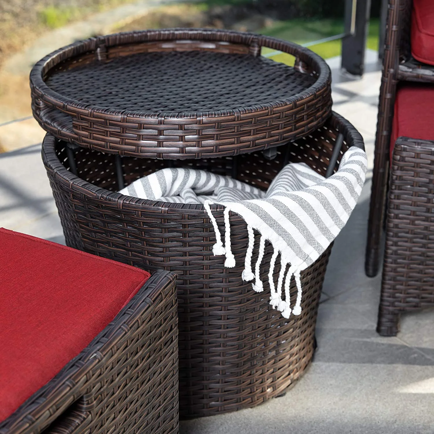 5-Piece Outdoor Patio Furniture Set, No Assembly Required Wicker Conversation Bistro & Storage Table for Backyard, Porch