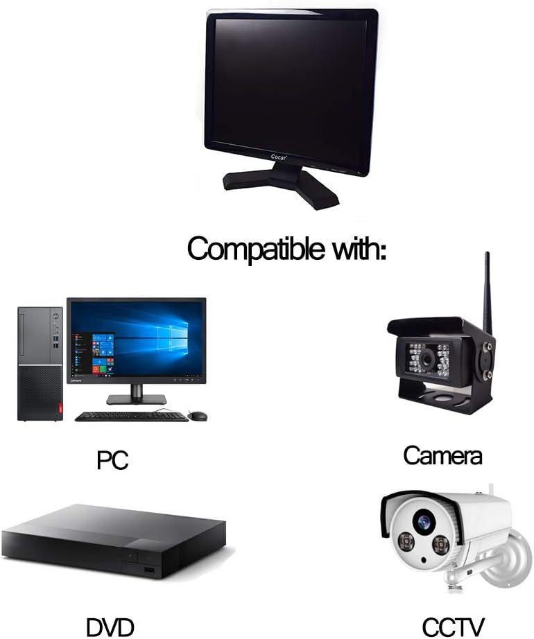 Cocar 15 inch CCTV Security Monitor with BNC VGA HDMI AV Built-in Speaker 4:3 HD Display LCD Screen Display with USB Media Player for Home