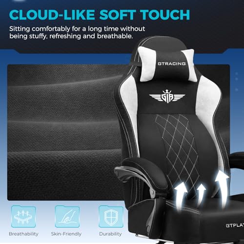 GTPLAYER Big and Tall Gaming Chair Breathable Fabric Computer Chair with Strong Lumbar Support, Comfortable Office Chairs with Pocket Spring Cushion