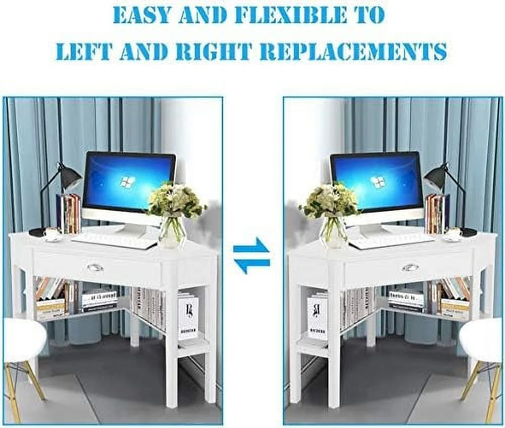KHBIULIFE Corner Desk for Small Space  Compact Writing Table with Drawer and Shelves  Space Saving Study Modern Workstation  Laptop Corner Computer
