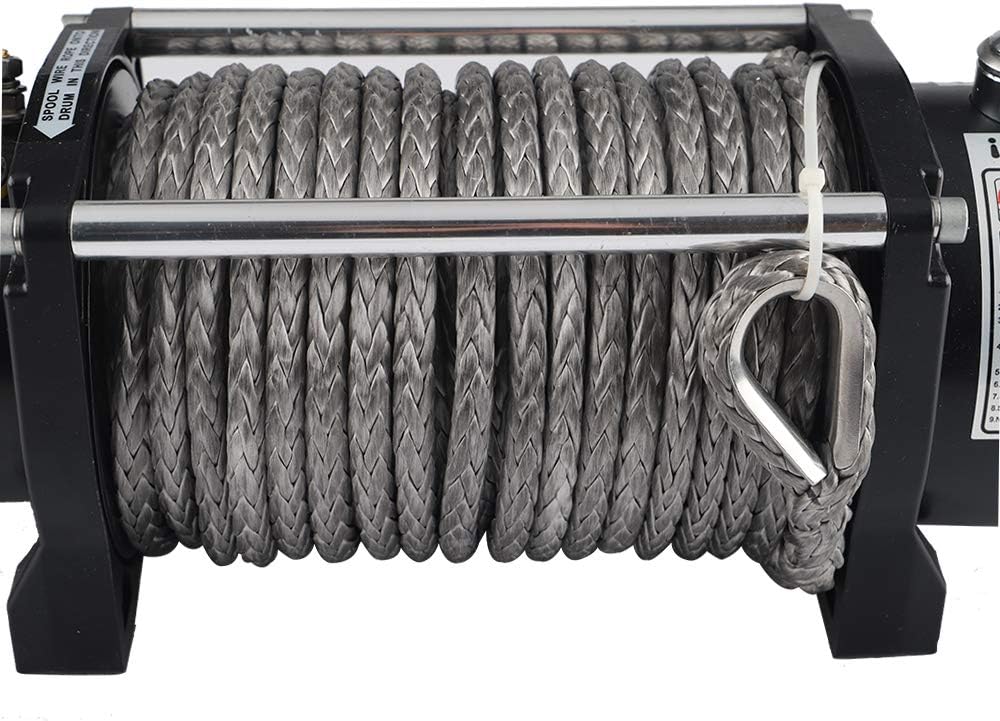 12V DC Winch with Synthetic Rope: 9.5MM X 28M(3/8"-91.86'), 6 Ton (12,000 lb) Pulling Capacity
