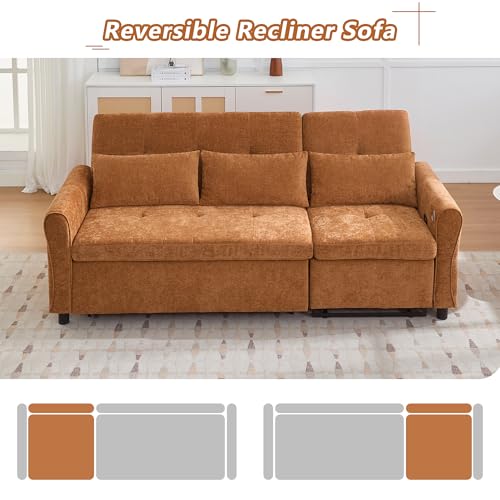Ball & Cast Convertible Sofa Bed with Reversible Storage Chaise,Linen Sleeper Sofa Couch L Shaped Pull Out Couch Bed