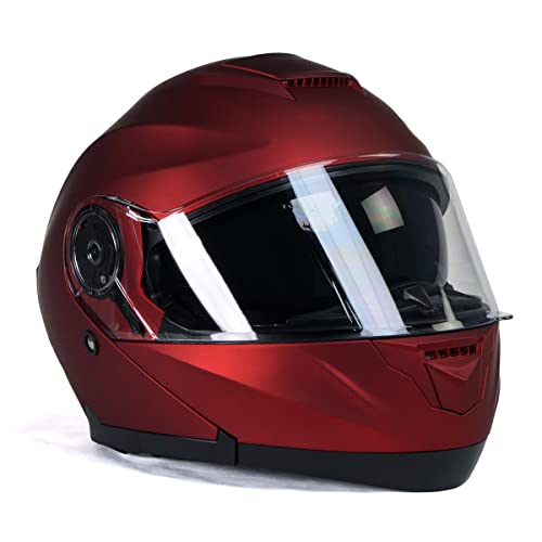 Milwaukee Helmets MPH9817DOT Breeze Red Advanced Motorcycle Modular Helmet Biker w/Drop Down Visor - Large