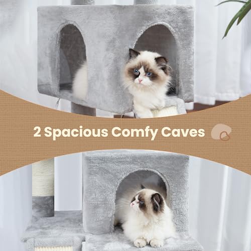 Cat Tree for Indoor Cats, 71'' (180cm) Multi-Level Cat Tower for Large Adult, Sturdy Cat Tree House with 2 Scratching Boards 7 Posts