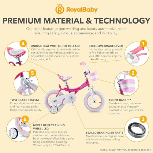 Royalbaby Princess Girls Kids Bike 12 14 16 18 20 Inch Children Bicycle with Basket for Age 3-12 Years