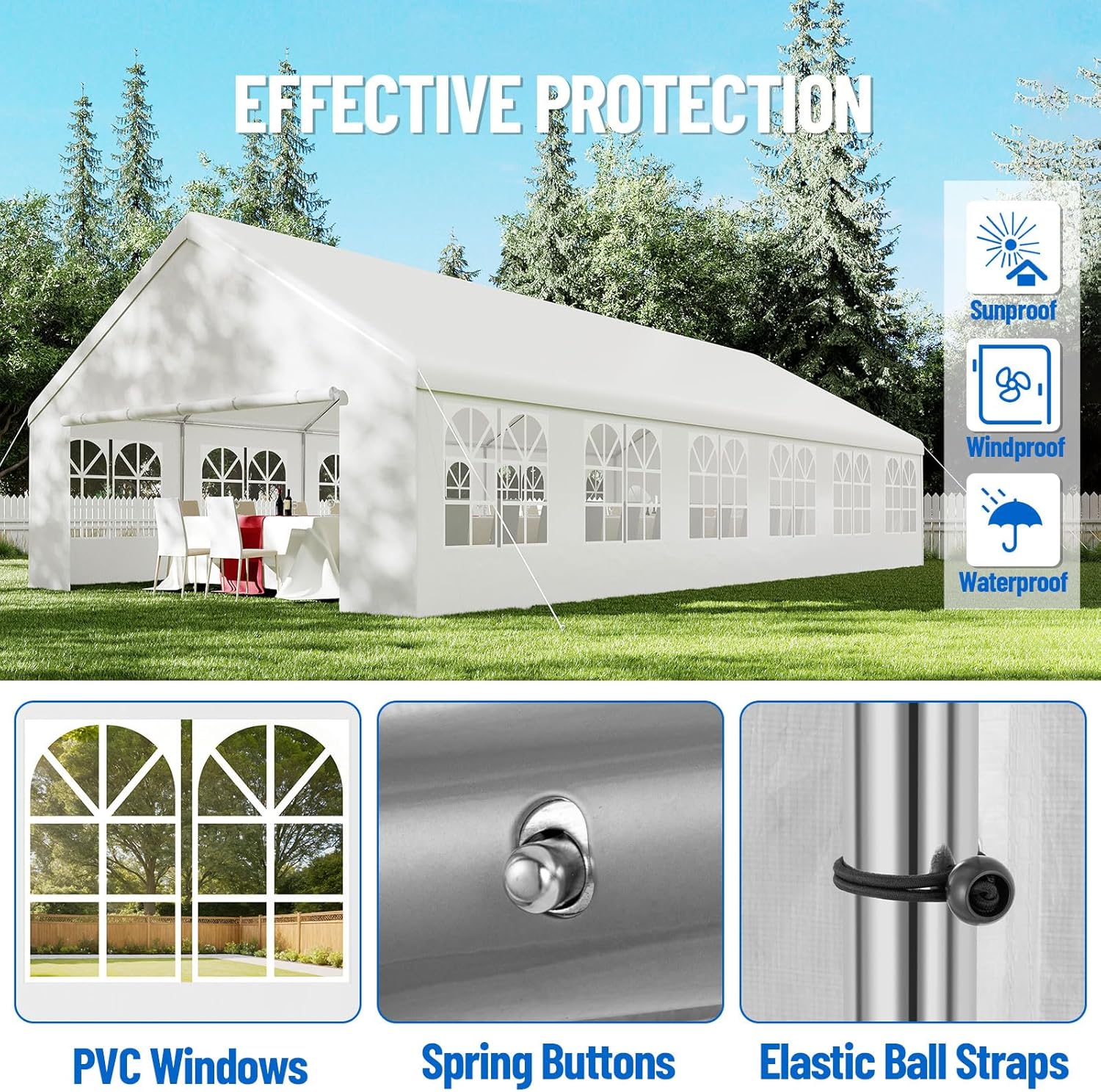 20'x40' Party Tent Outdoor Heavy Duty Gazebo Wedding Tent White Canopy Carport Event Shelters with Removable Sidewall Windows for Patio Outdoor