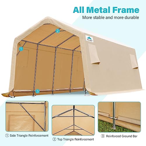 ADVANCE OUTDOOR 10x10 ft Heavy Duty Outdoor Patio Portable Canopy Storage Shelter Shed Carport with 2 Roll up Zipper Doors & Vents for Snowmobile