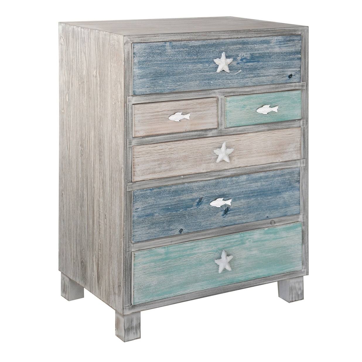 Key West Grey Driftwood and Multi Color Nautical 6 Drawer Chest