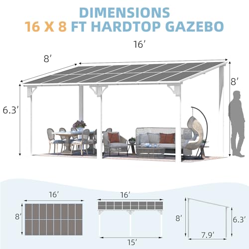 AECOJOY 10&rsquo; x 10&rsquo; Gazebo, Wall Mounted Gazebos Pergola on Clearance, Outdoor Patio Lean to Gazebo Awnings for Deck, Porch